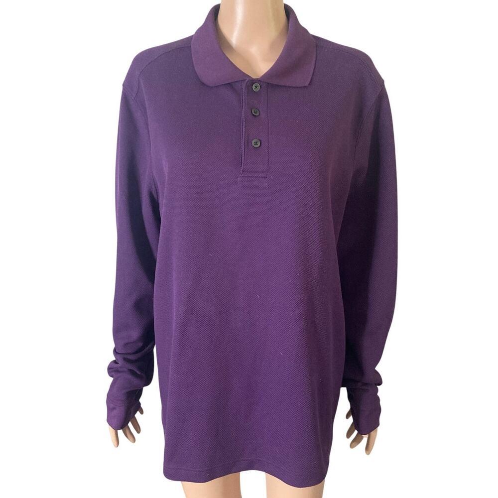 Croft & Barrow Performance Polo Shirt Mens L Purple Cool Dry Long Sleeve Golf